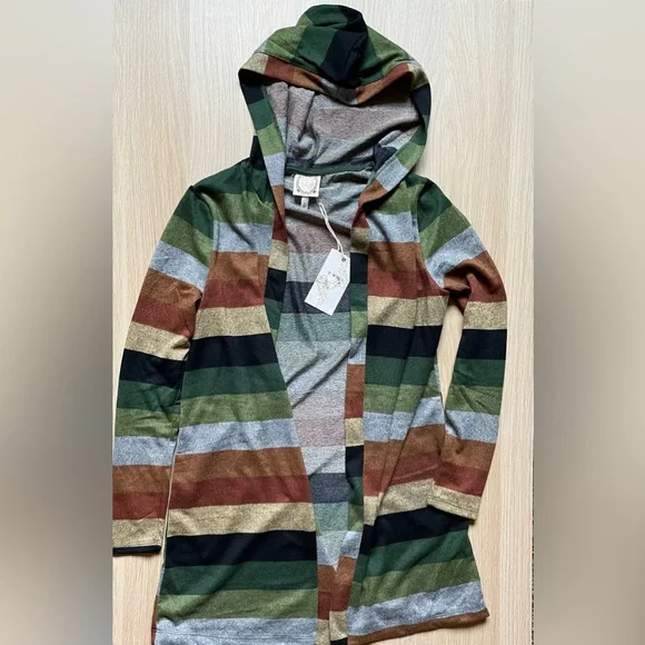 🪩 LAST CHANCE - NWT • Tru Self Striped Hooded Cardigan - Picture 1 of 2
